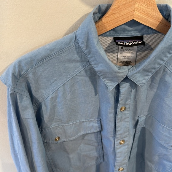 Patagonia Men’s Slick Calm Vented Fishing Shirt Sky Blue Work Wear Size M - Picture 3 of 7
